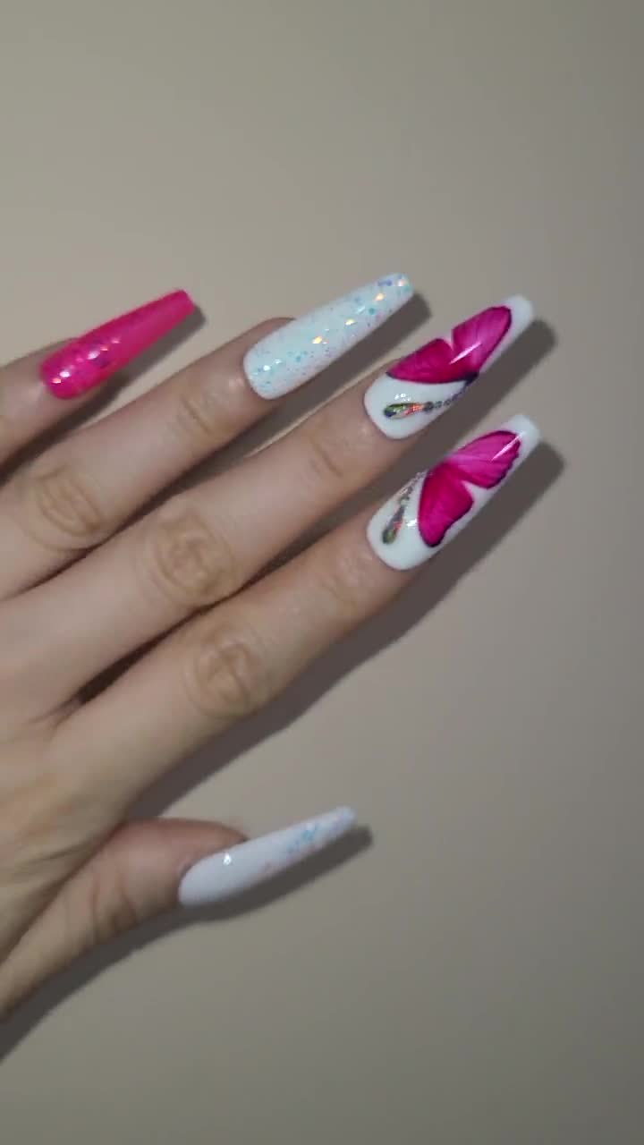 Pink Butterfly Luxury Press on Nails Clawsbymags 