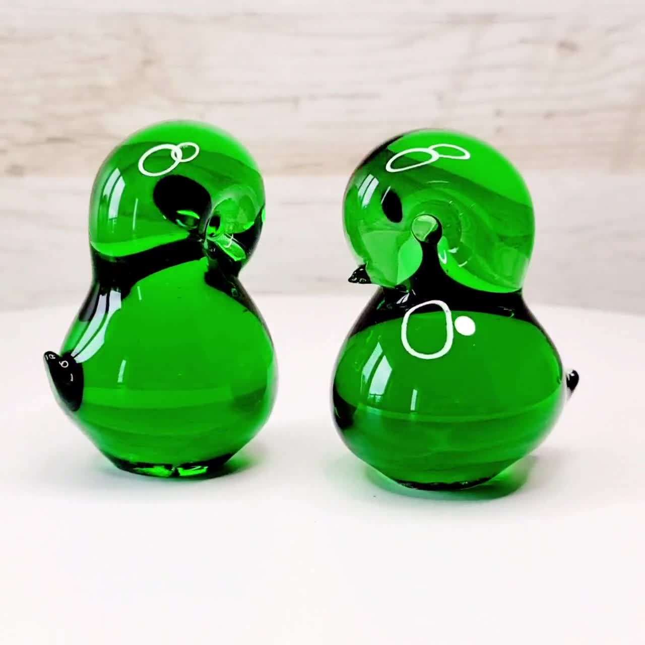 1960's, Josef Marcolin Design, Set of Two Green Glass Bird
