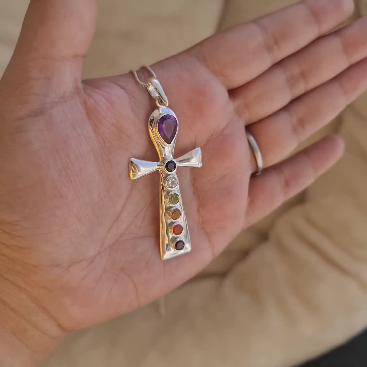 Collana Croce Chakra In Argento Sterling 925 Con Zirconi Colorati - ABIGY - 2