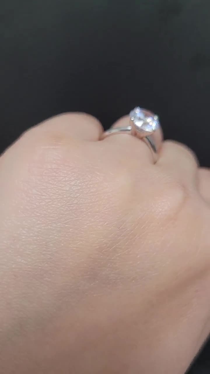 TAKAR 1.43 CT Sterling Silver Cubic Zirconia Solitaire Ring - Round Cut, 4 Prong Setting, Sizes XS-XXL