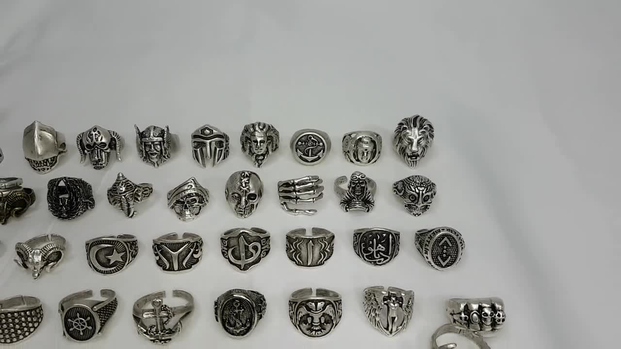 Fashion Mens' Silver Ring, Gothic Snake, Anchor, Helmet, Lion, Skull,  Islamic, Eagle, Angel & Etc. Adjustable Boho Rings, Masculine Jewelry 
