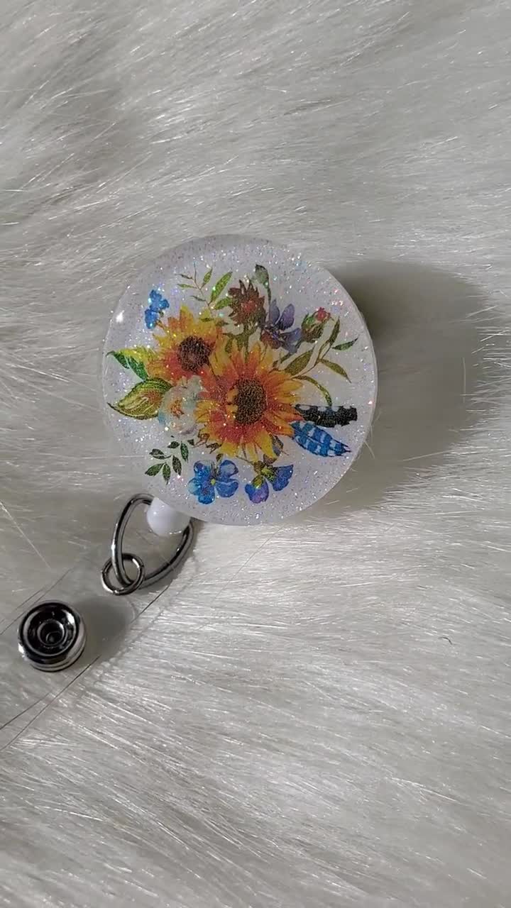 Sunflower Badge Reel, Badge Reels, Sunflower Badge Holder, Badge Reel,  Nurse Badge Reel, Gift for Teacher, Nurse Gift, Flower Badge Reel 