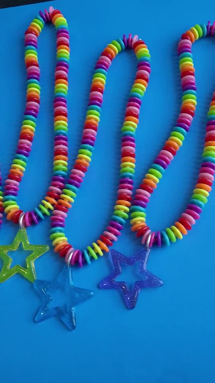 Trippy Rainbow Kandi Necklaces,uv Necklace,star Necklace,alien