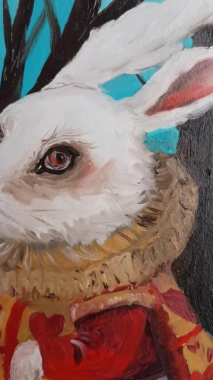 Rabbit from alice march rabbit hatter wall art alice painting -   Portugal