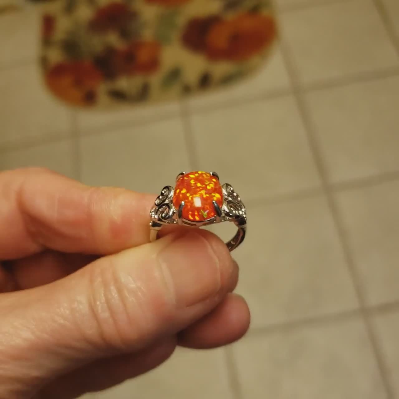 Star K� Round Simulated Orange Mexican Fire Opal Ring - Walmart.com