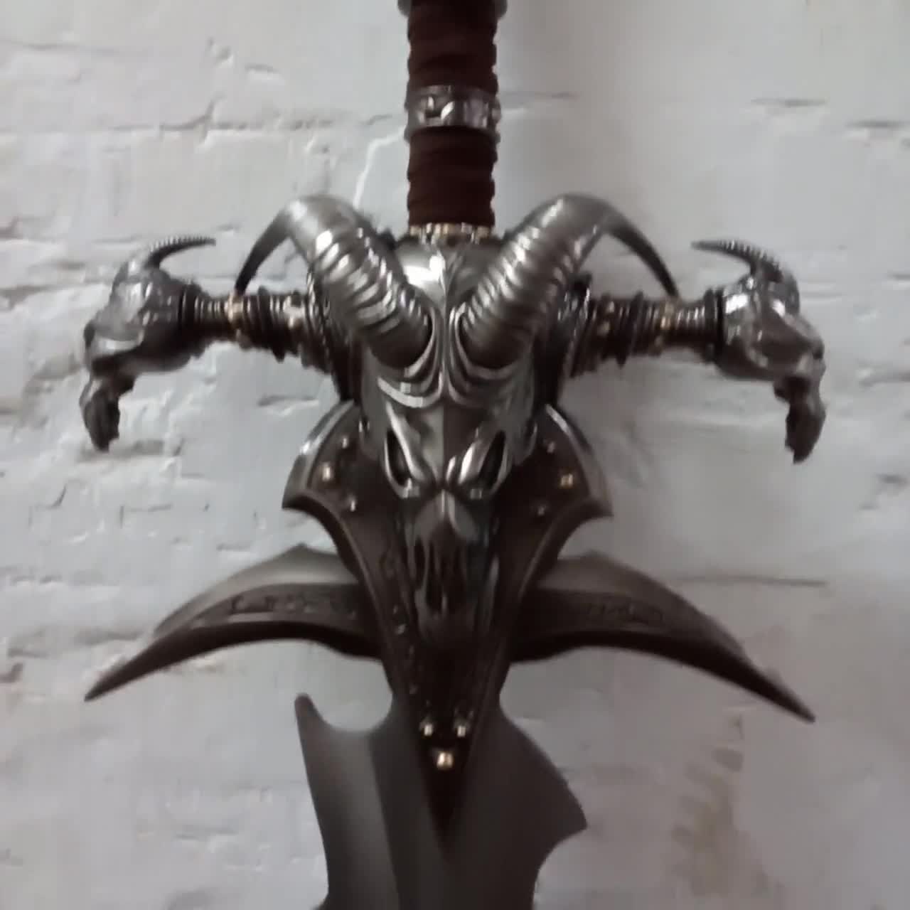 WOW Warcraft Metal Brass Lich King Helmet Steel Frostmourne Gold