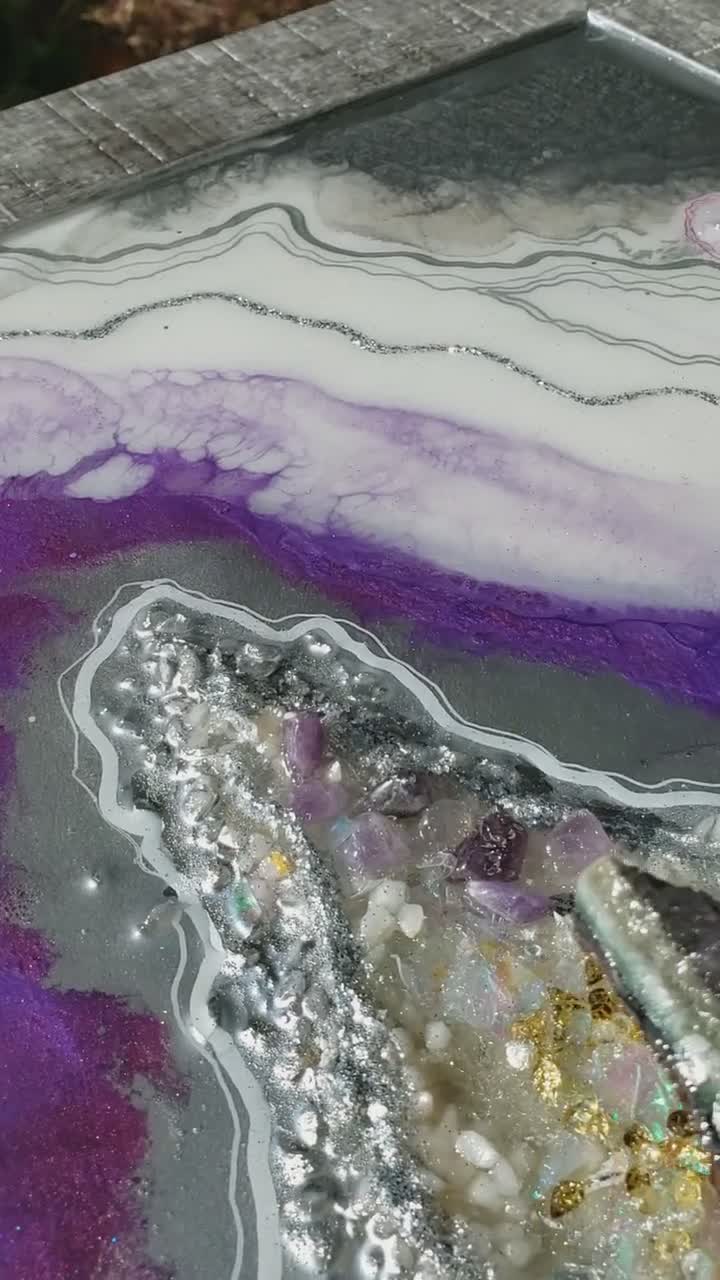 REAL Brazilian Amethyst Epoxy Resin Geode Art Framed Free Shipping