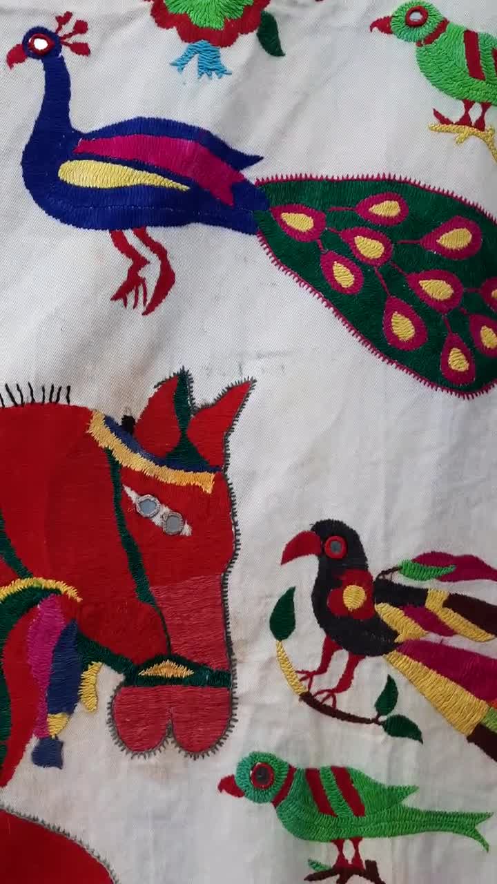 White Vintage & Rare Hand Embroidered Suzani Wall Hanging, Forest