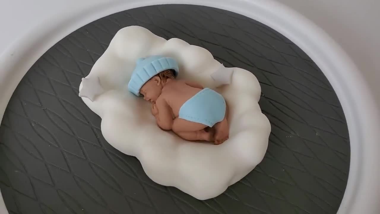 Fishing Baby Shower Fondant Sleeping Baby Cake Topper, Baby With