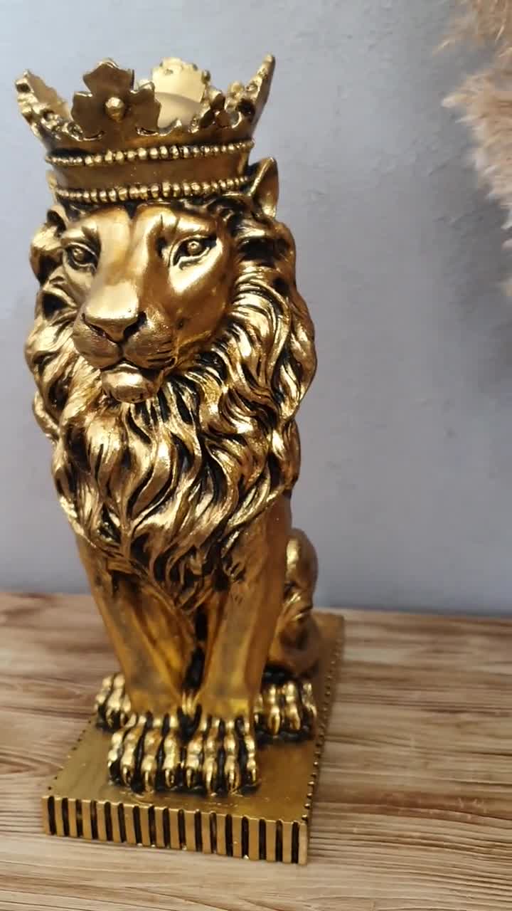 Gold and Black Lion Statue, 13.39'',Gold Lion, Home Decoration, Lion Decor,  Animal Figure, Home Design, handcrafts statue, Mother's Day Gift