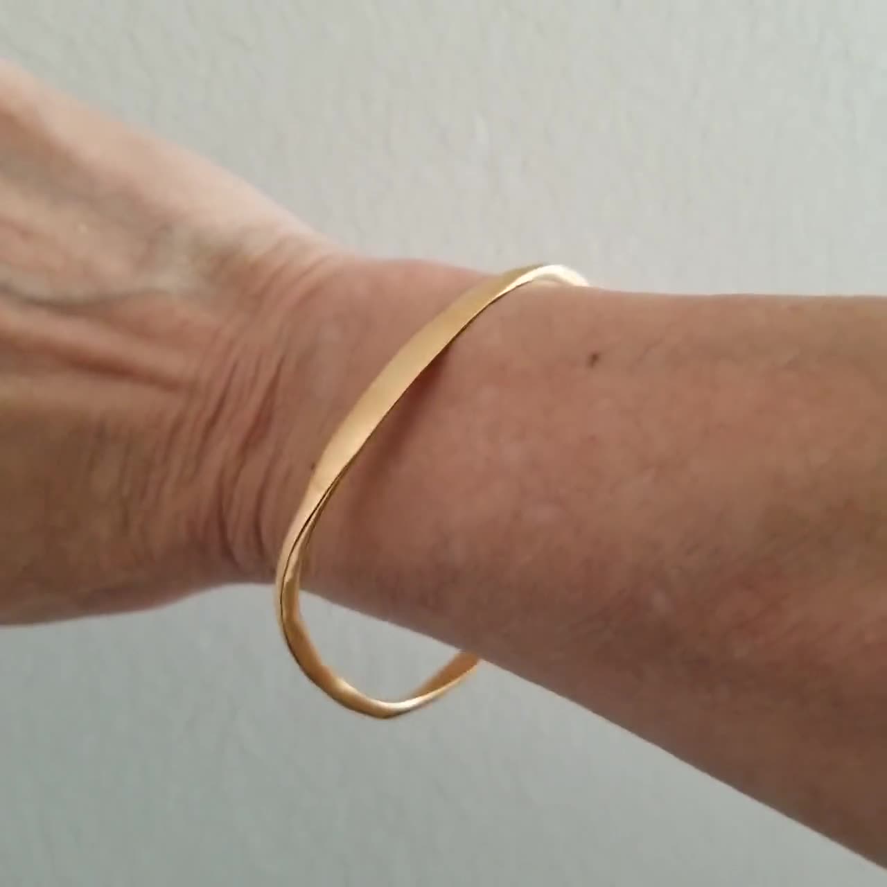 Thin Hammered Cuff in 14K Gold Fill; Delicate Handmade Stacking Bracelet for Women by Lotus Stone Design (Medium, Gold)
