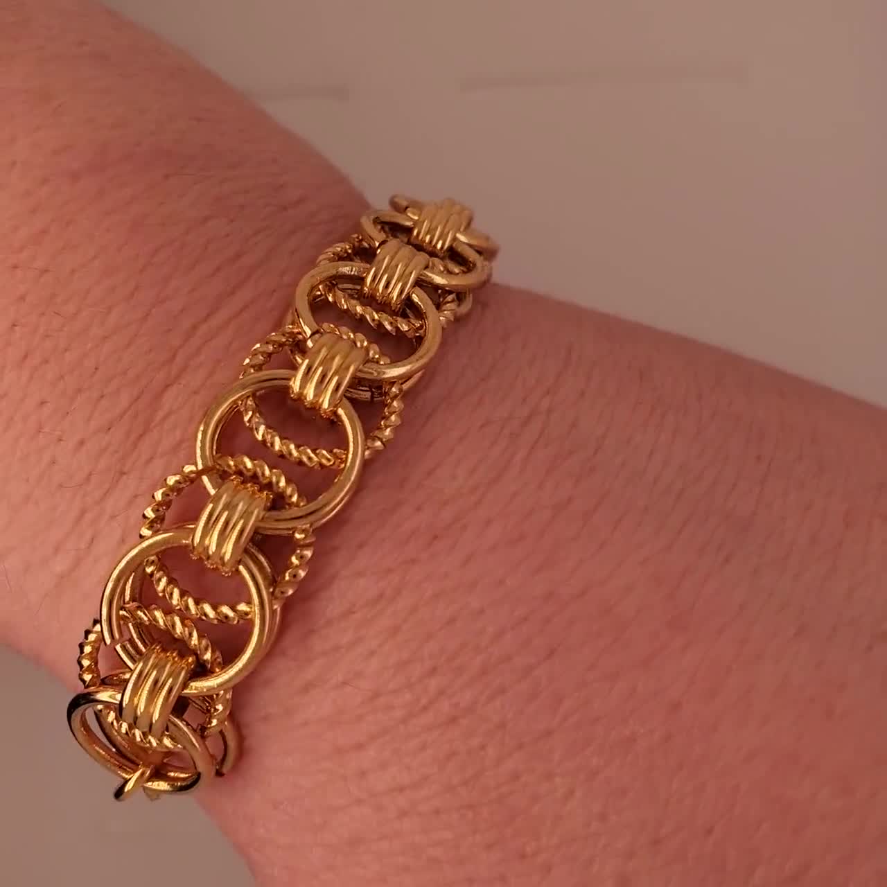 Chainmail bracelet of brass jump rings in () pattern. Substantial hotsell and sturdy with gold tone magnetic closure