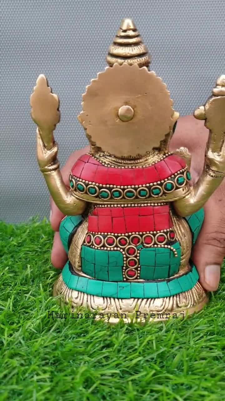 真鍮ガネーシャ卿像、ガネーシャ像、6インチ、真鍮ガネーシャ、座って