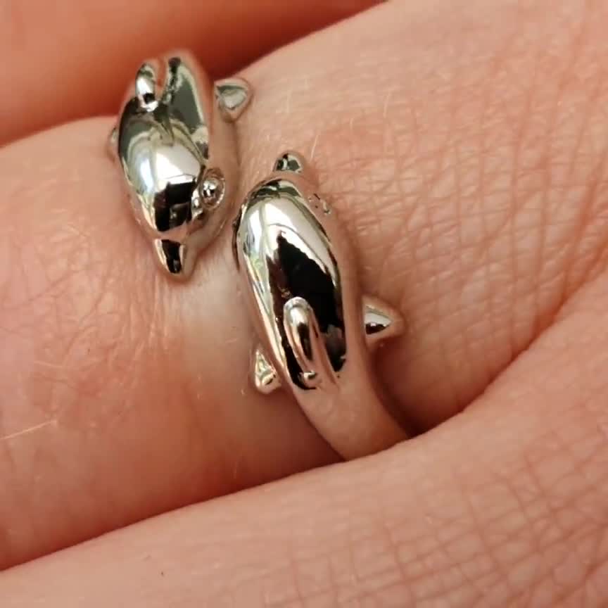Double Dolphin Ring Adjustable s925 Sterling Silver Womens Girls