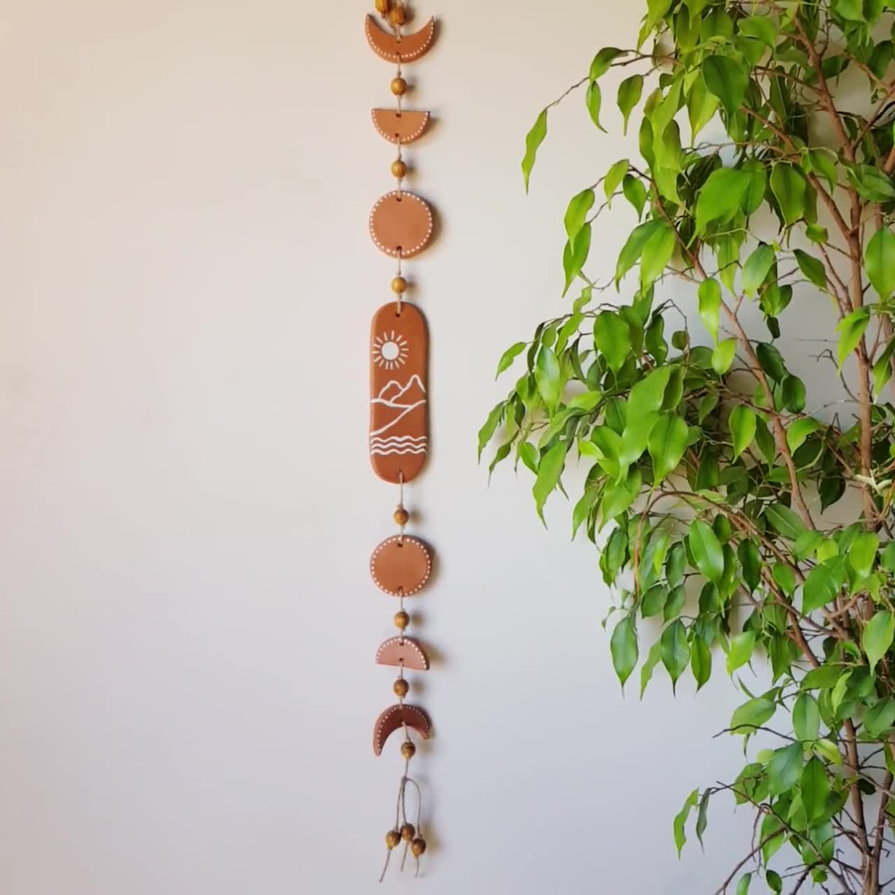 Terracotta clay wall decor, terra cota beaded hanging garland, modern farmhouse wall decoration, unique housewarming gift, earthy tone decor good