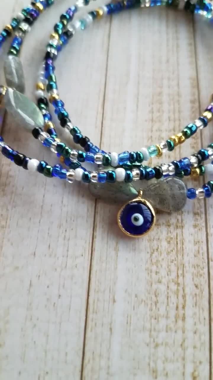 Labradorite Waist Beads Evil Eye Protection, Blue and Gold Waistbeads,  Clasp, Crystal Waist Chain -  Canada