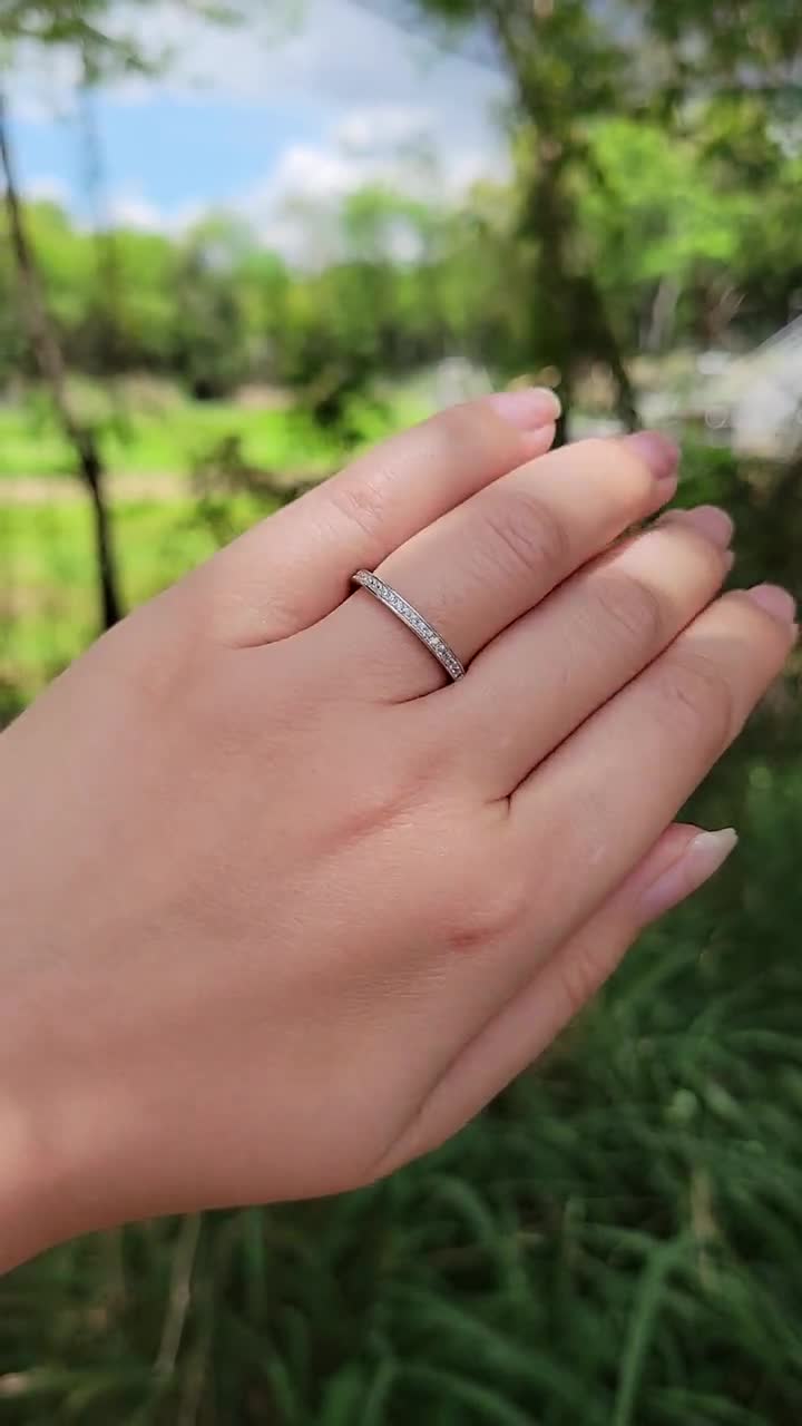 Channel Set Wedding Band Half Eternity Stacking Ring 