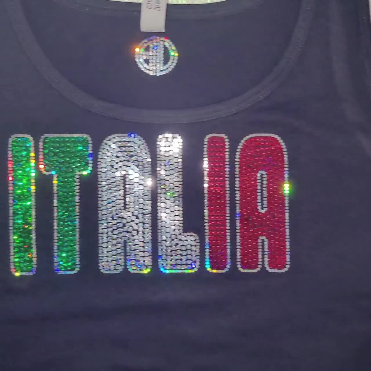 Italy bling tank top Sequins Italia t shirt football fan Italian glitter  Sicilian heritage Tee