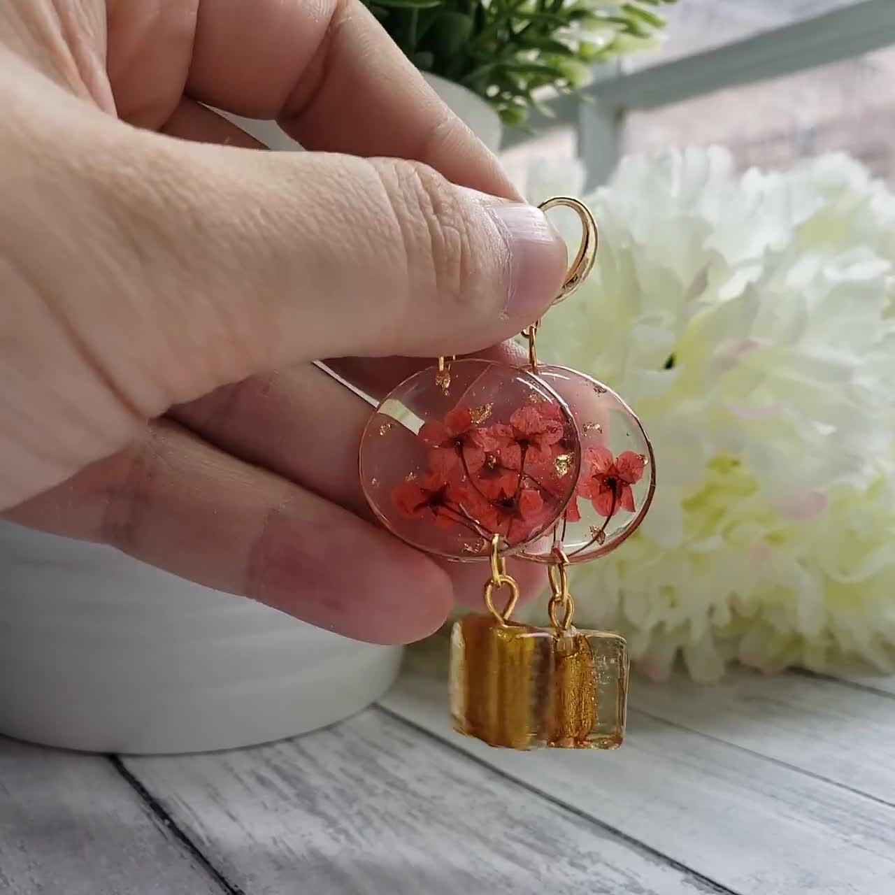 flower earring red kazy's handmade