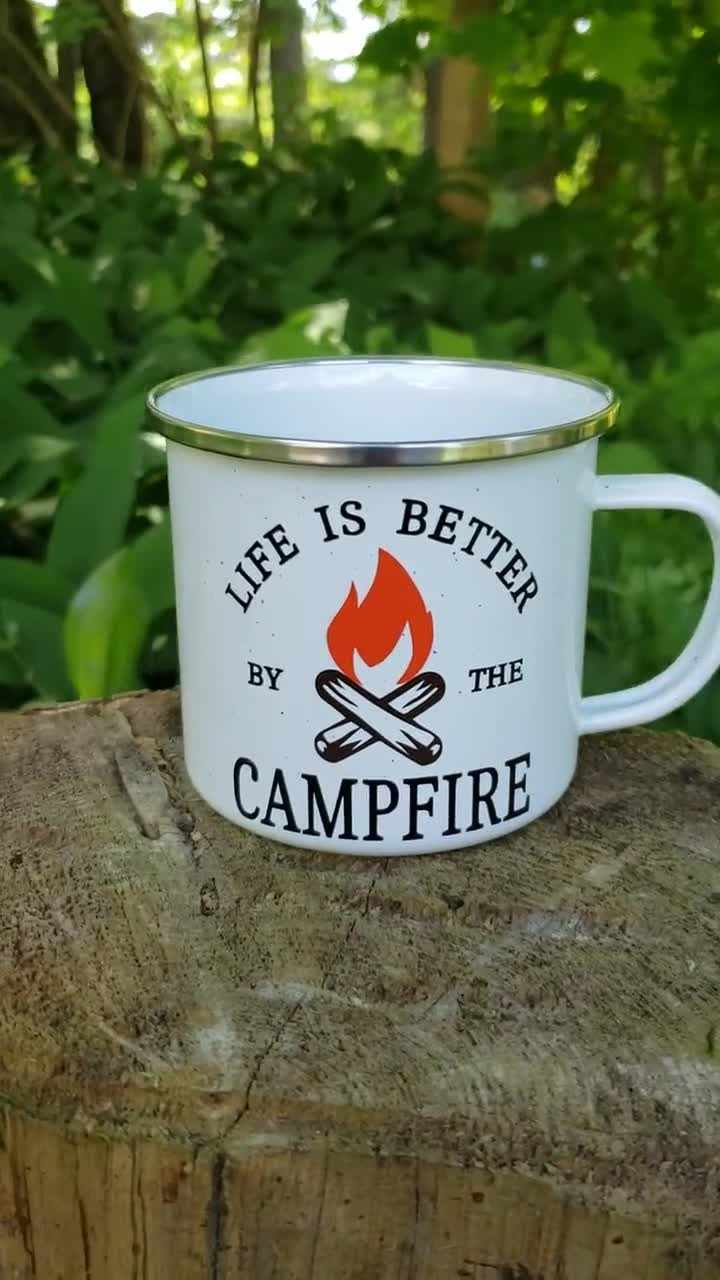 Camping Is In-Tents - Taza de cerámica moteada para fogata, taza de café de  doble cara de 15 onzas