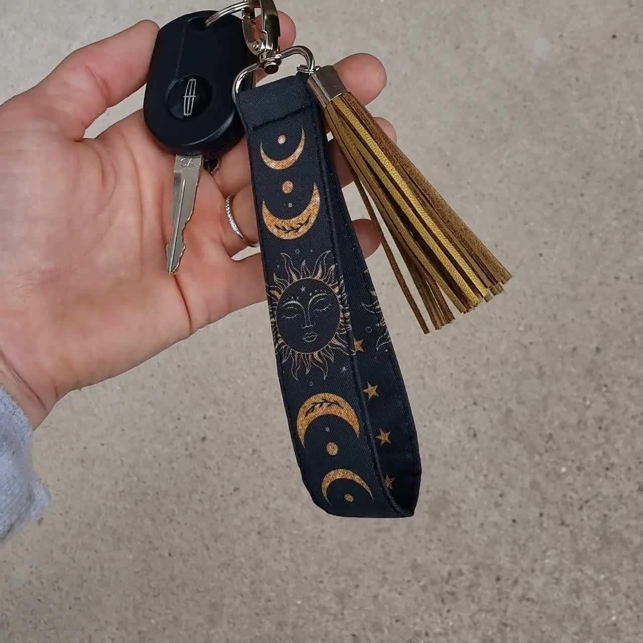 Moon Keychain Wristlet Sun and Stars Wristlet Keychain Car Accessories Boho  Car Keychain Key Fob Key Wristlet Key Strap Witchy 