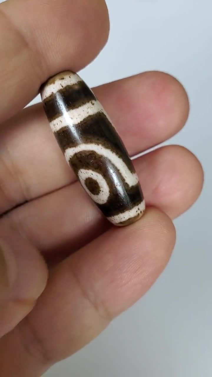 Antique Two Eye Motif Dzi Bead aq twe 061421 Rare Qing Dynasty  