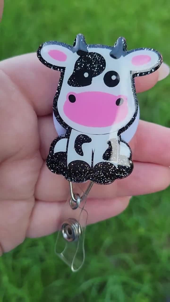 Sitting Cow Badge Reel! Customizable Any color/vinyl ** Can Be Made interchangeable**