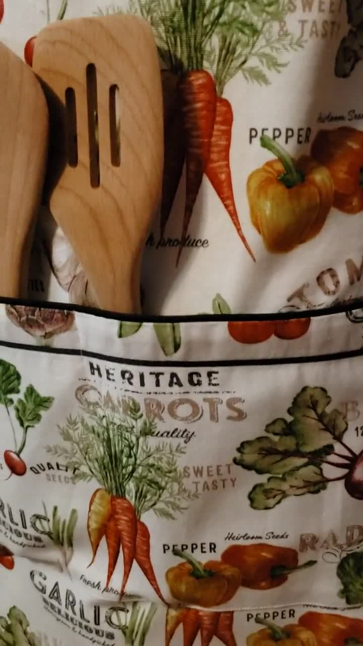 Vegetable Print Chefs Apron with Pockets, Womans or Mens Baking Cooking, Artists Crafters video poster