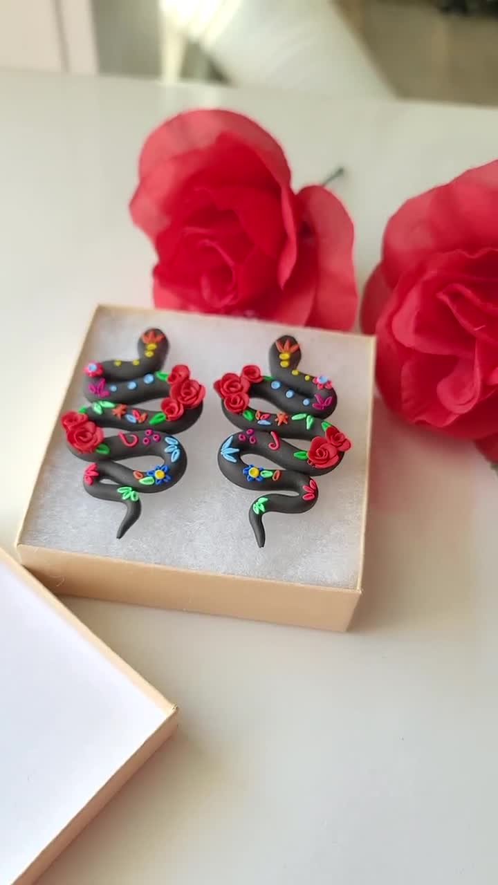 Snake Earrings for Women, Polymer Clay Earrings, Mexican Folk Art