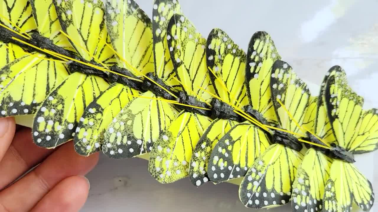 12 Monarch 5 Feather Butterflies, Wedding Decorations, Floral