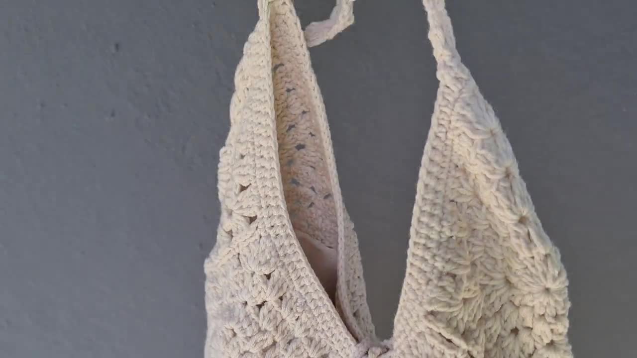 Cream Crochet Bag, Crochet Hobo Bag 