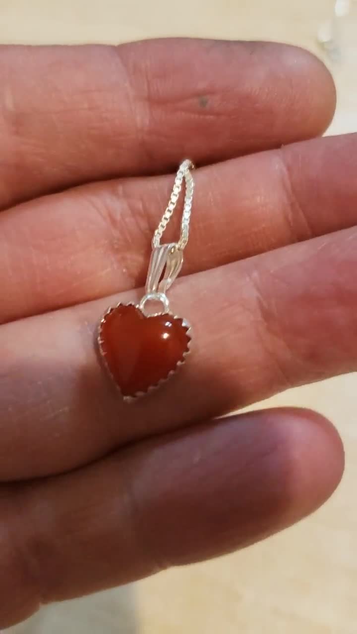 Carnelian Gemstone Necklace Silver, Heart Shaped Crystal For Layering, –  Love, Lily and Chloe