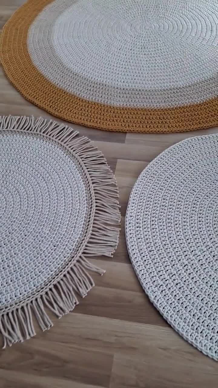 Grande tappeto rotondo, tappeto rotondo giallo senape, tappeto fatto a  mano, tappeto all'uncinetto, arredamento camera bambino, tappeti per camera  da letto, teppich, vloerkleed, tapis -  Italia