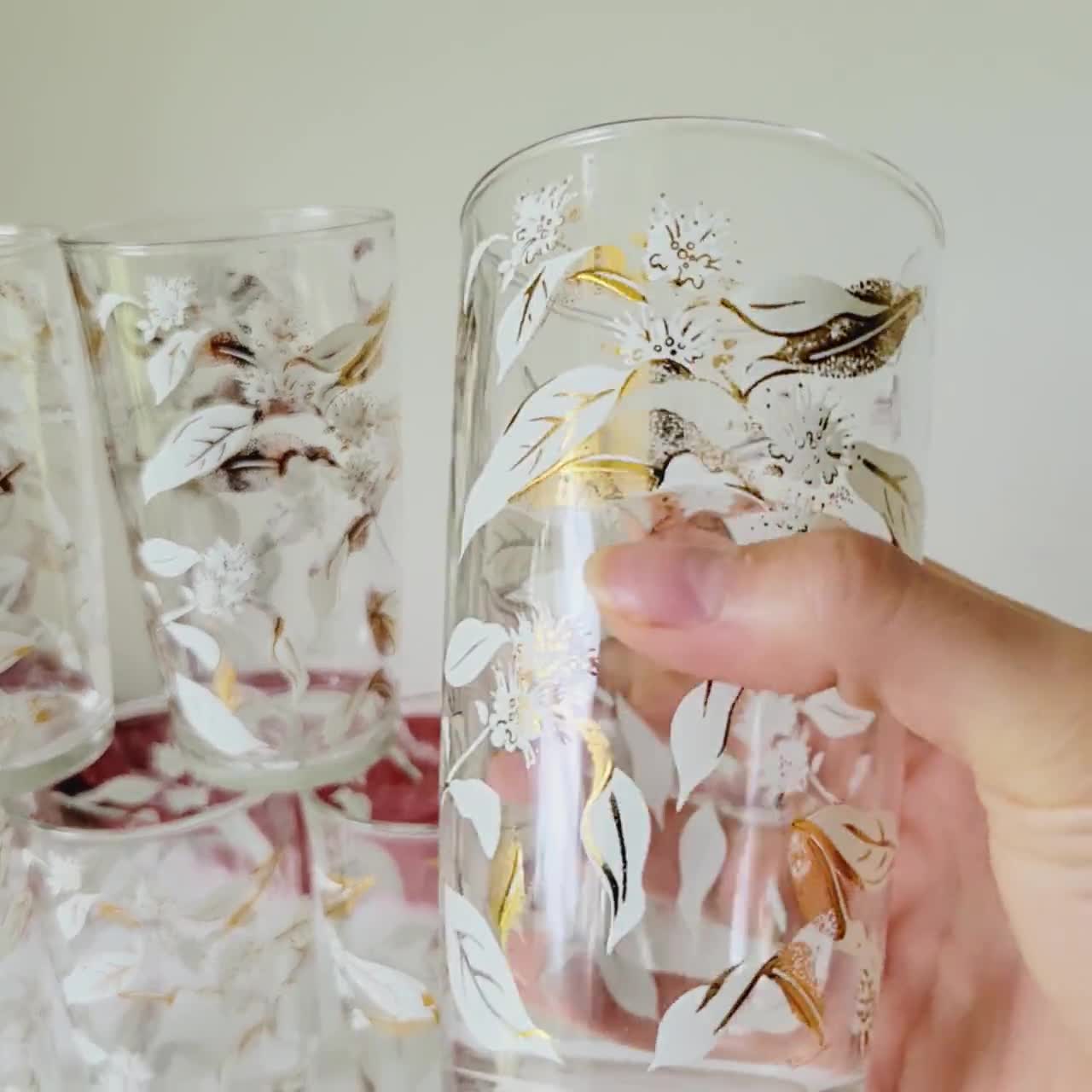 Libbey Vintage Floral outlet Glasses with Gold Foil Roses