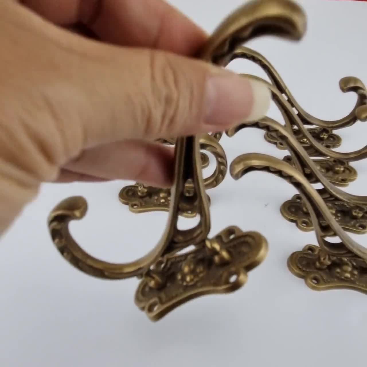 6 Solid Brass Old Style Coat Hangers Heavy Hooks Old Style 11cm