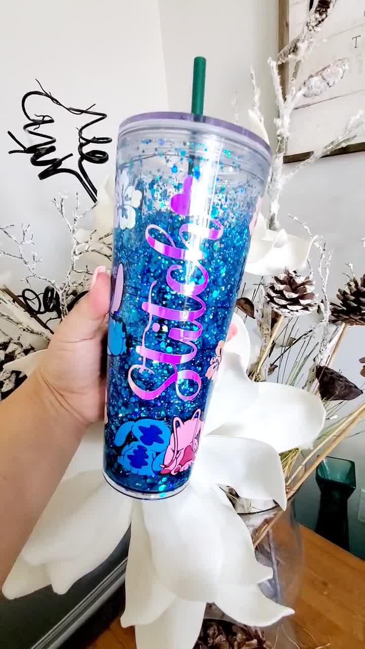 Stitch and Scrump Glitter Tumbler, Stitch Personalized Glitter Tumbler,  Custom Glitter Cup 