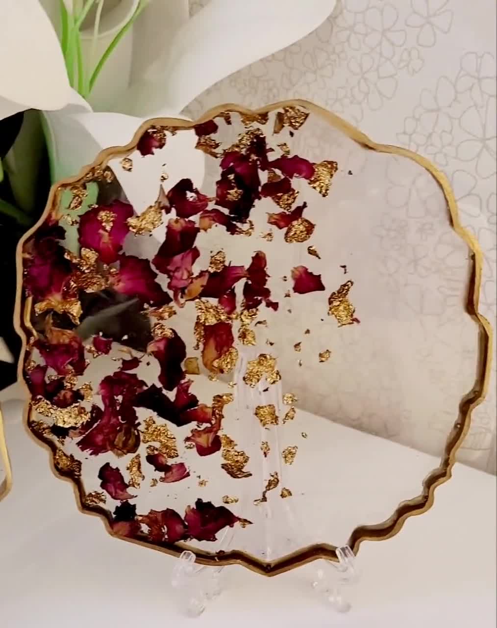 Real Dried Red Rose Petals and Gold Leaf Coasters housewarming