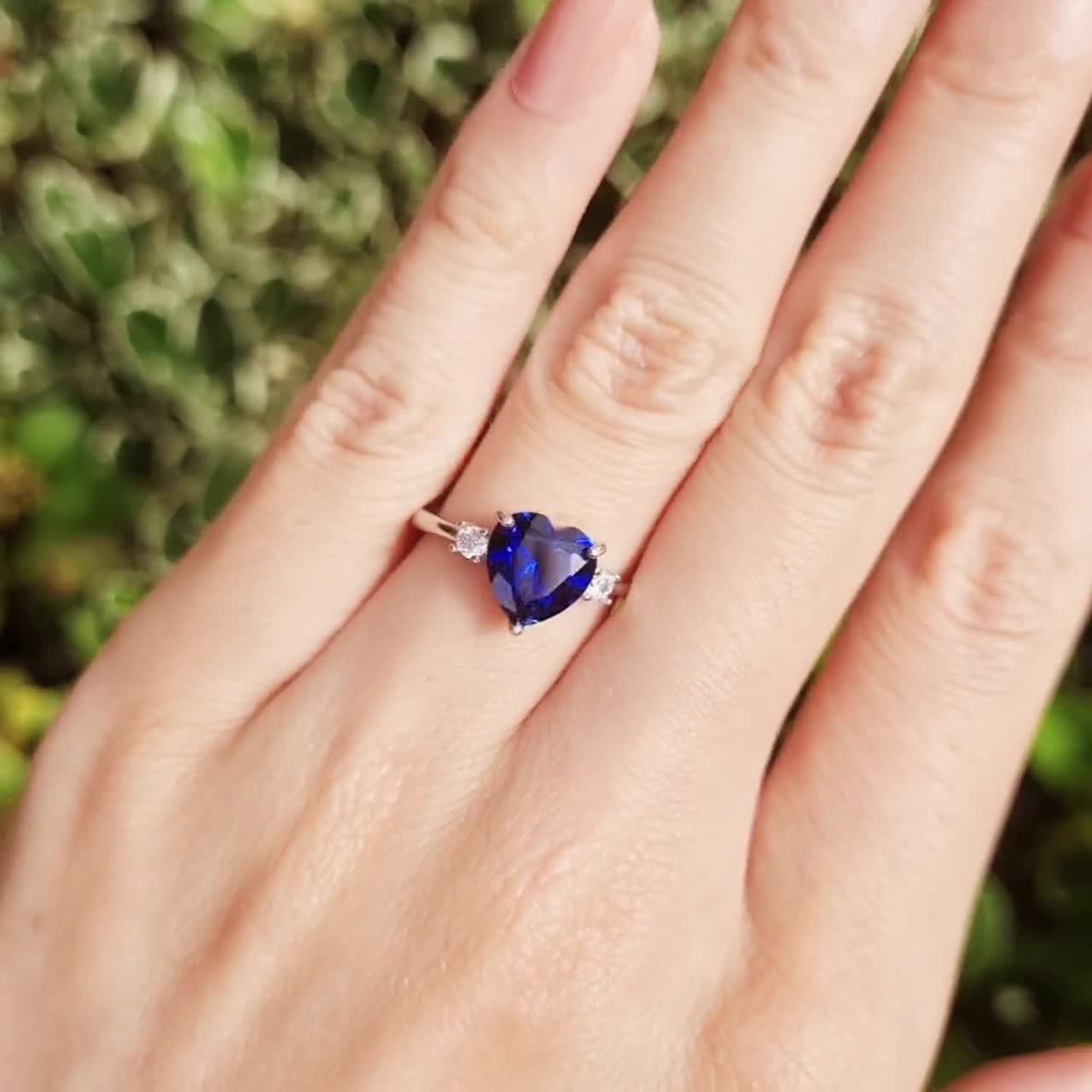 2 Ct Heart Cut Simulated Blue Sapphire Engagement Band Ring 925 Sterling  Silver | eBay