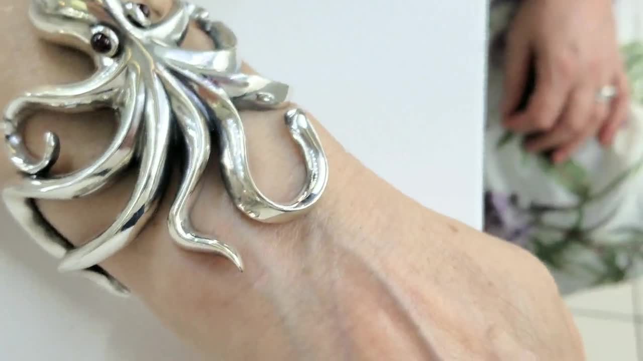 Chunky Octopus Bracelet, Handcrafted Silver. 