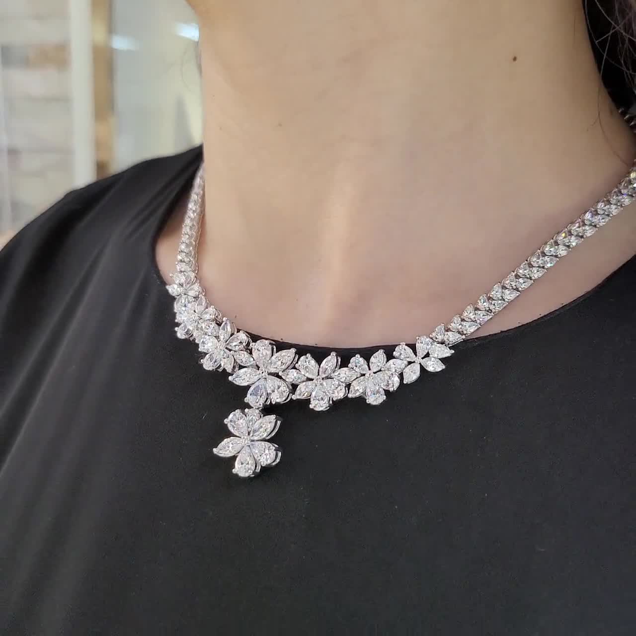 UNALLOYED★韓国★人気★男女兼用★FLOWER NECKLACE / SILVER Seoul Bridal Jewelry White Flower Wedding Necklace, Cubic