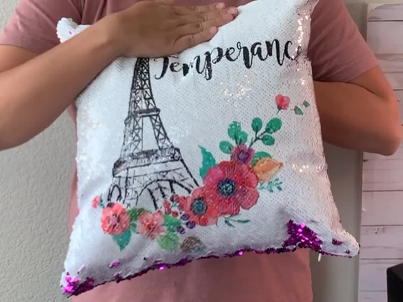 Eiffel Tower Paris Custom Mermaid Pillow Two Tone Sequin Flip