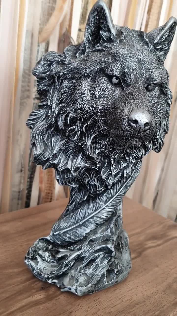 Statue Loup Hurleur En Bois Sculpté – Décoration Murale Salon – Art Animalier Pour Maison & Bureau