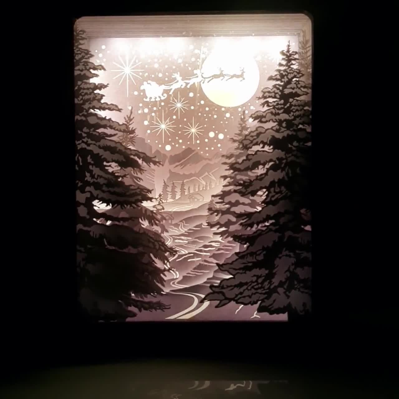 クリスマスサンタの小屋のシャドーボックステンプレート：3Dペーパー