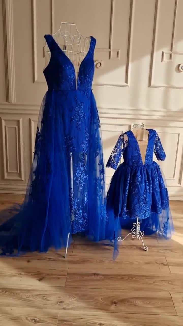 slim fit dress slacks Navy Blue Lace Ruffles Prom Dress With Slit – Lisposa main image 1