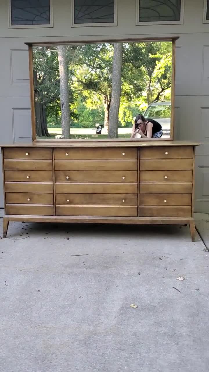 1950s Heywood Wakefield Encore long dresser and mirror art