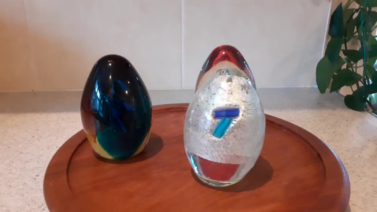Vintage Murano Glass Egg Paperweights: Millefiori Desk Decor, Set