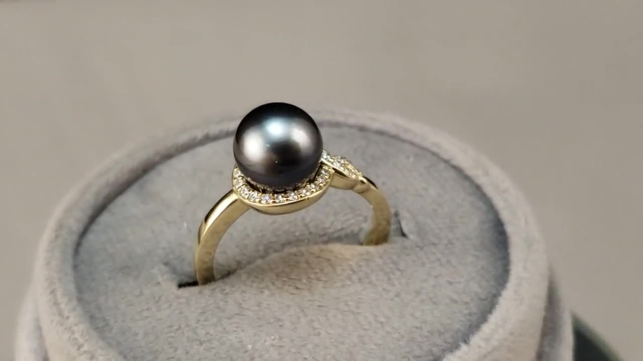 Tahitian Pearl Rings, 14k Yellow Gold Black Tahitian Pearl