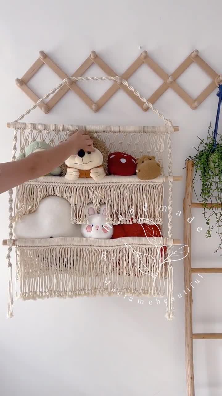 Boho Toy Hammock Macrame Stuff Animal Net Nursery Decor Hanging Toy Storage  Toy Display Kids Room Organizer 