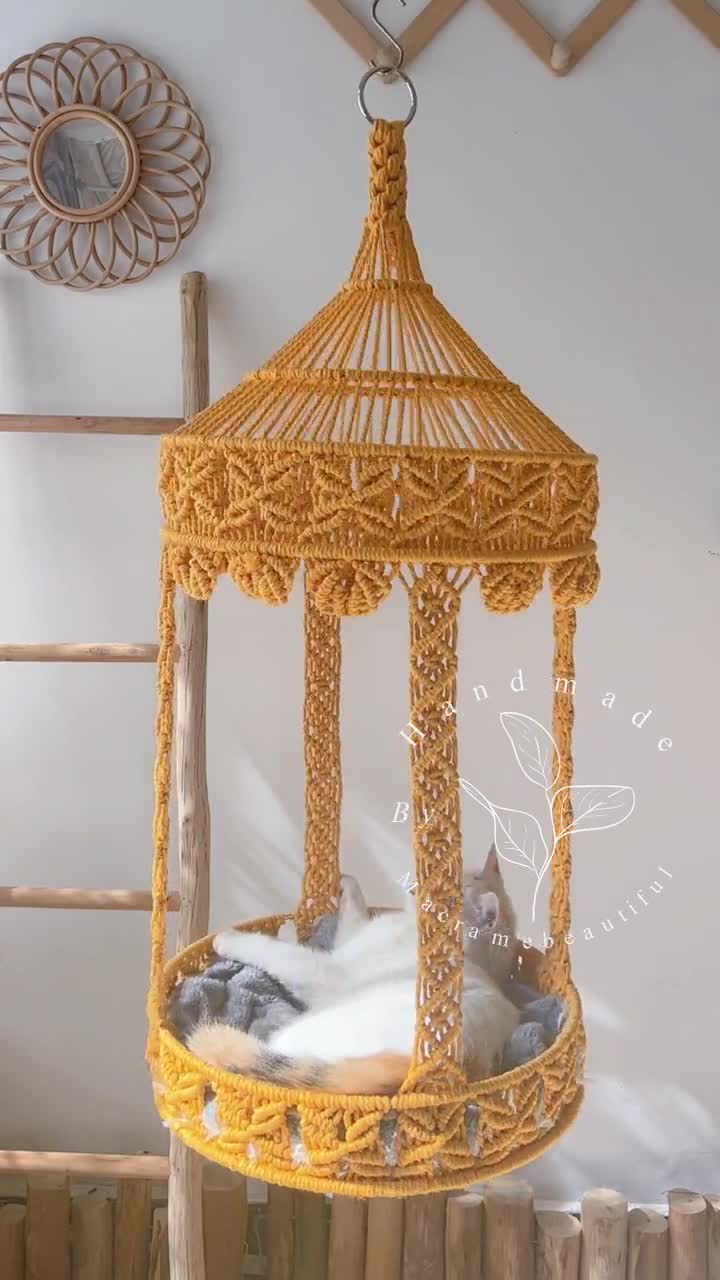 Amaca Per Gatti In Macramè A Parete – Corda Di Cotone Intrecciata A Mano, Altalena Sospesa Per Gatti E Cuccioli, Stile Bohémien, 120x40 Cm, Antiscivolo
