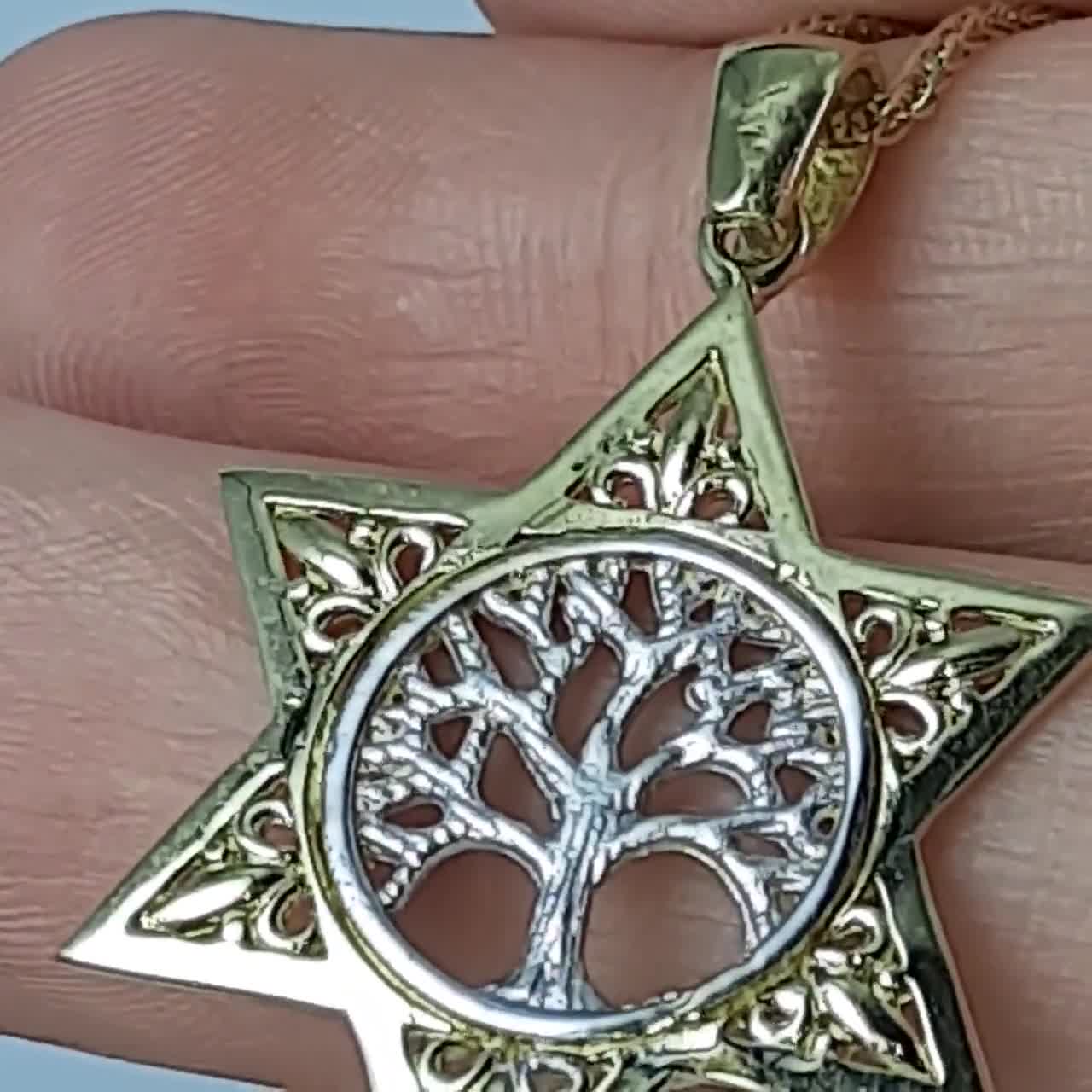 Collana In Oro 14 Carati KECHO Con Ciondolo Stella Di David E Albero Della Vita – Regalo Donna Significativo